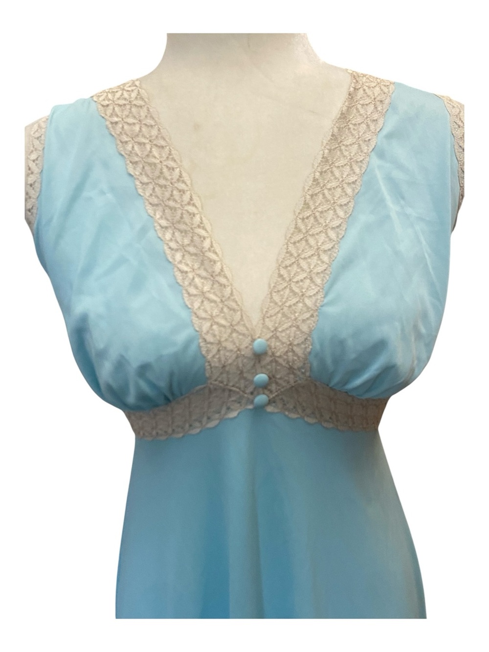Vanity Fair Womens Vintage Baby Blue Lace Long Nightgown - Picture 3 of 8
